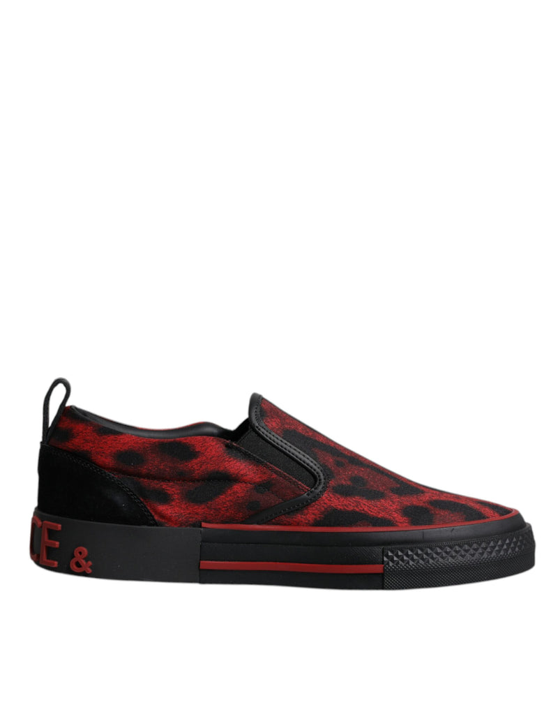 Tênis masculinos de cano baixo em algodão vermelho e preto com estampa de leopardo Dolce & Gabbana