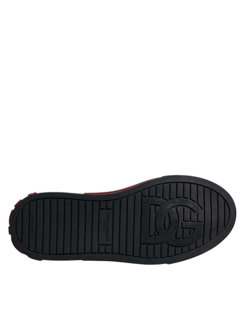 Tênis masculinos de cano baixo em algodão vermelho e preto com estampa de leopardo Dolce & Gabbana