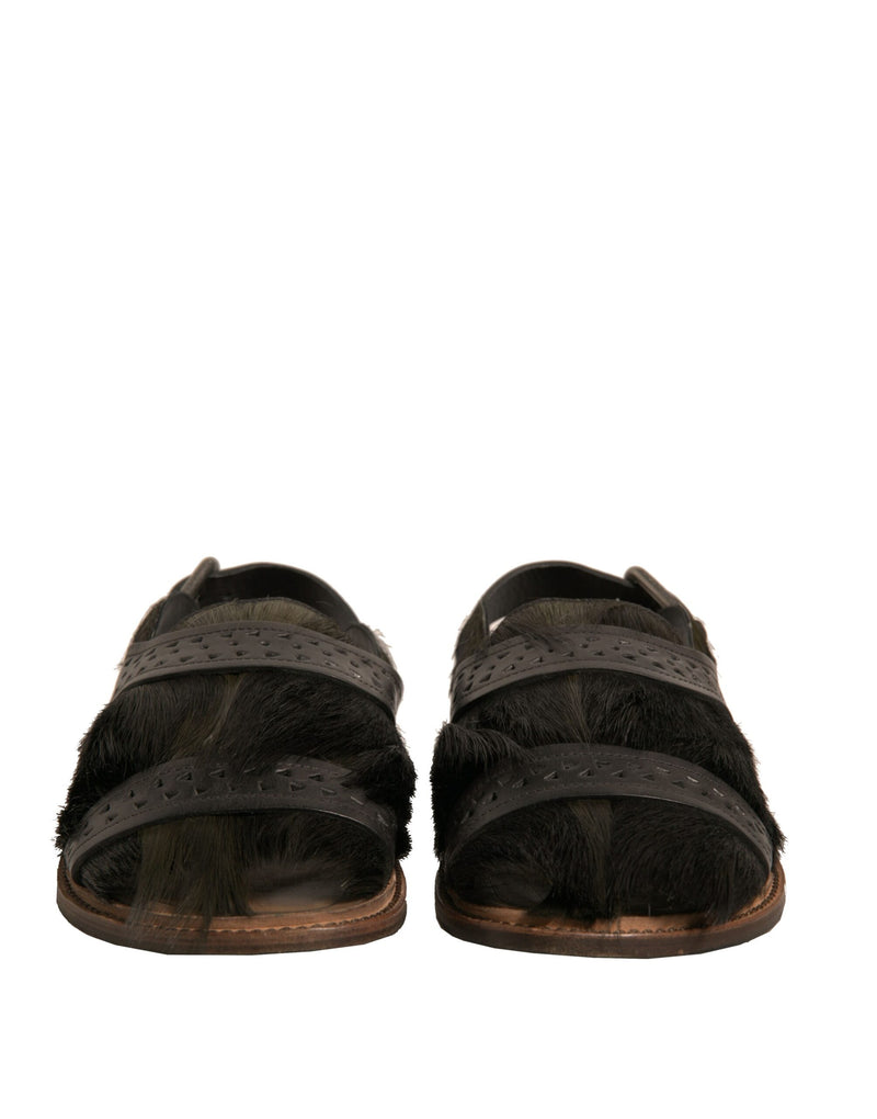 Sandalias planas de cuero con pelo de gacela verde de Dolce & Gabbana
