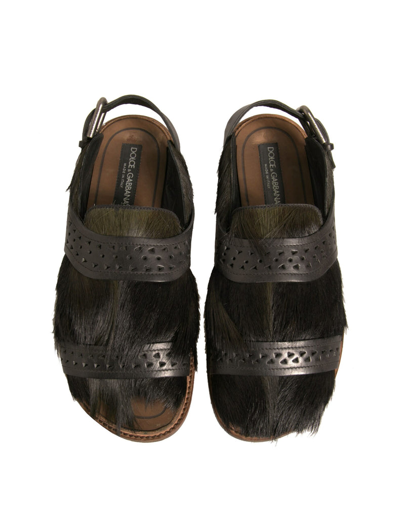 Sandalias planas de cuero con pelo de gacela verde de Dolce & Gabbana