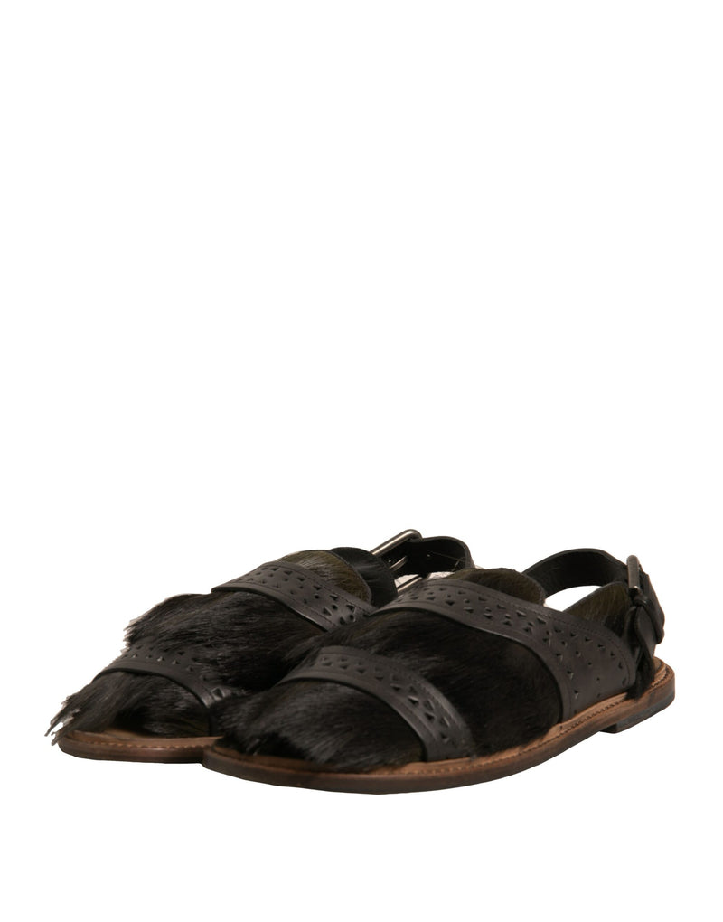 Sandalias planas de cuero con pelo de gacela verde de Dolce & Gabbana