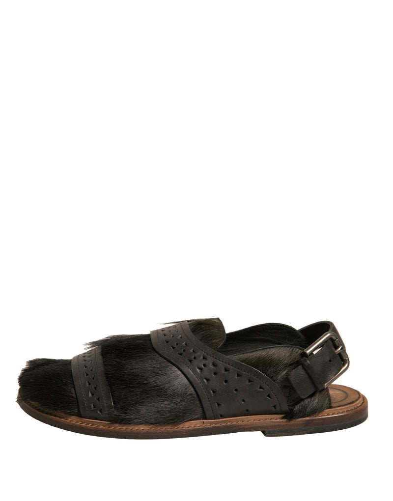 Sandalias planas de cuero con pelo de gacela verde de Dolce & Gabbana