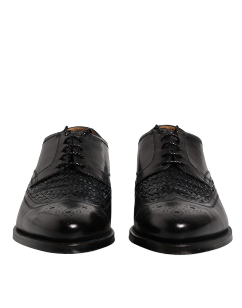 Sapatos sociais formais pretos de couro modelo derby com bico wingtip e cadarço Dolce & Gabbana