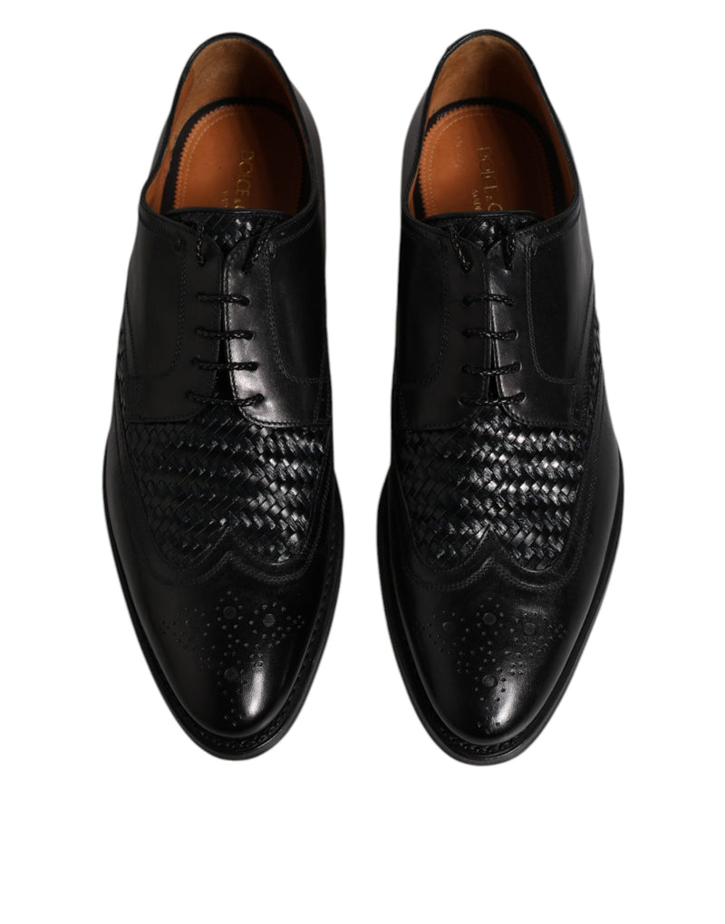 Sapatos sociais formais pretos de couro modelo derby com bico wingtip e cadarço Dolce & Gabbana