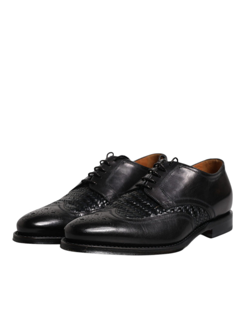 Sapatos sociais formais pretos de couro modelo derby com bico wingtip e cadarço Dolce & Gabbana