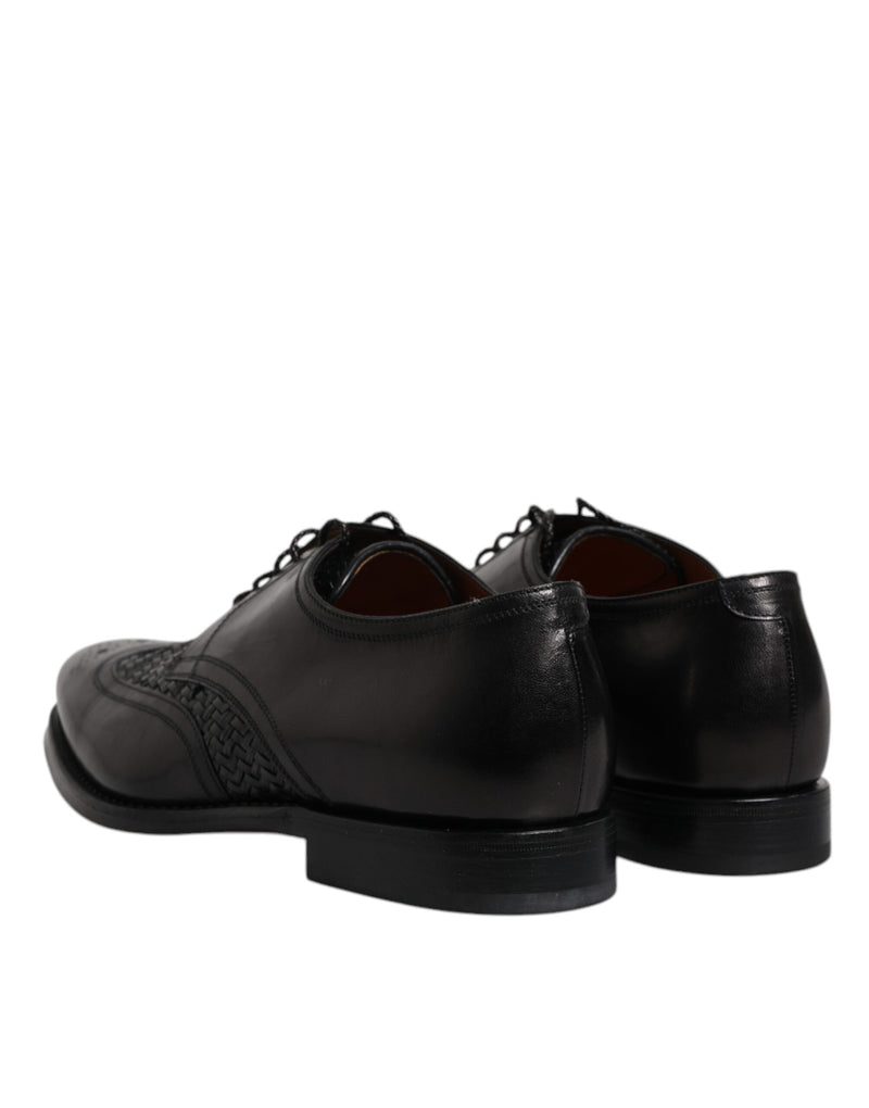 Sapatos sociais formais pretos de couro modelo derby com bico wingtip e cadarço Dolce & Gabbana