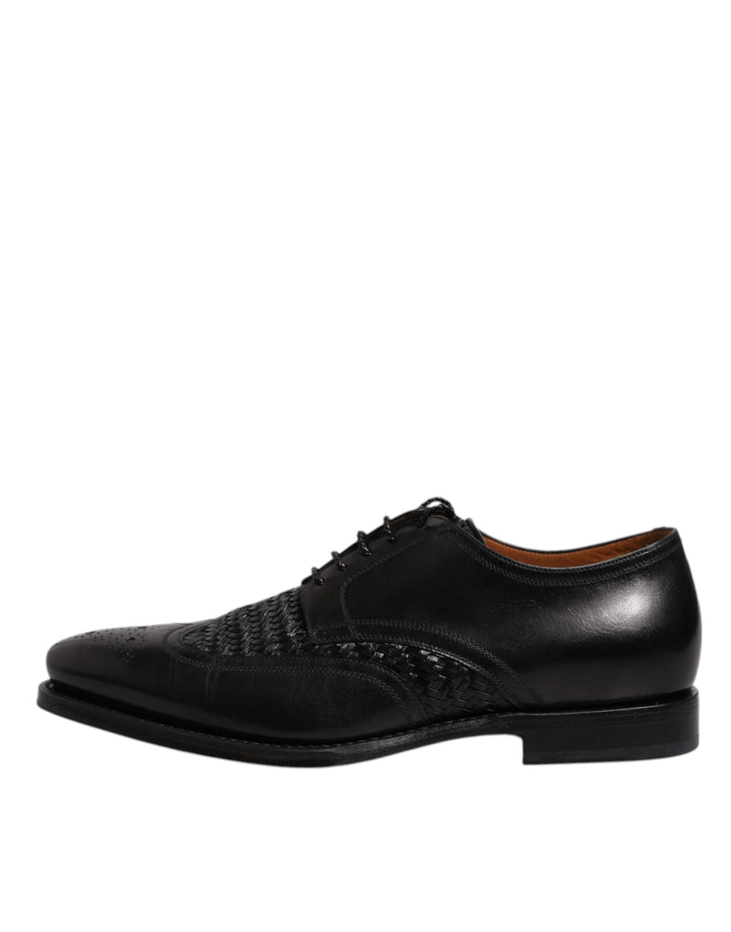 Sapatos sociais formais pretos de couro modelo derby com bico wingtip e cadarço Dolce & Gabbana