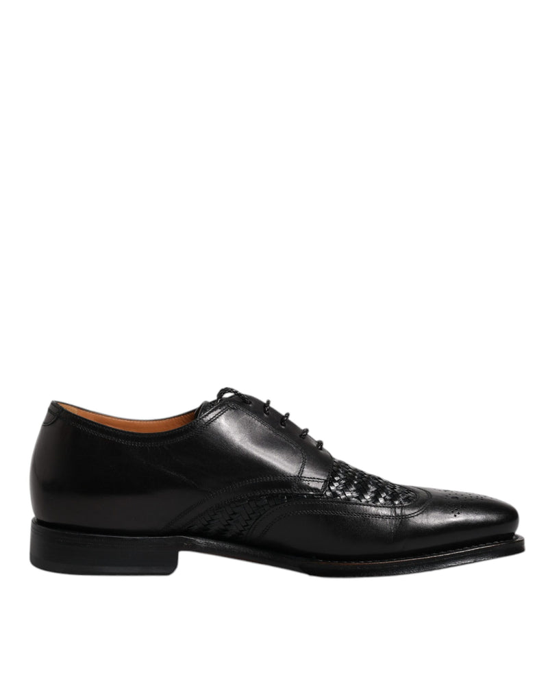 Sapatos sociais formais pretos de couro modelo derby com bico wingtip e cadarço Dolce & Gabbana