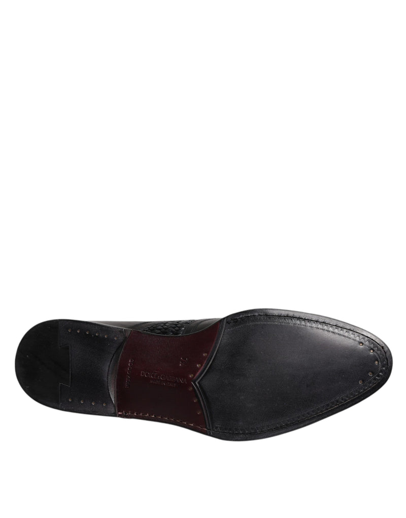 Sapatos sociais formais pretos de couro modelo derby com bico wingtip e cadarço Dolce & Gabbana