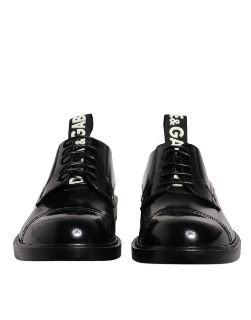 Sapatos sociais derby pretos de couro envernizado com cadarço Dolce & Gabbana