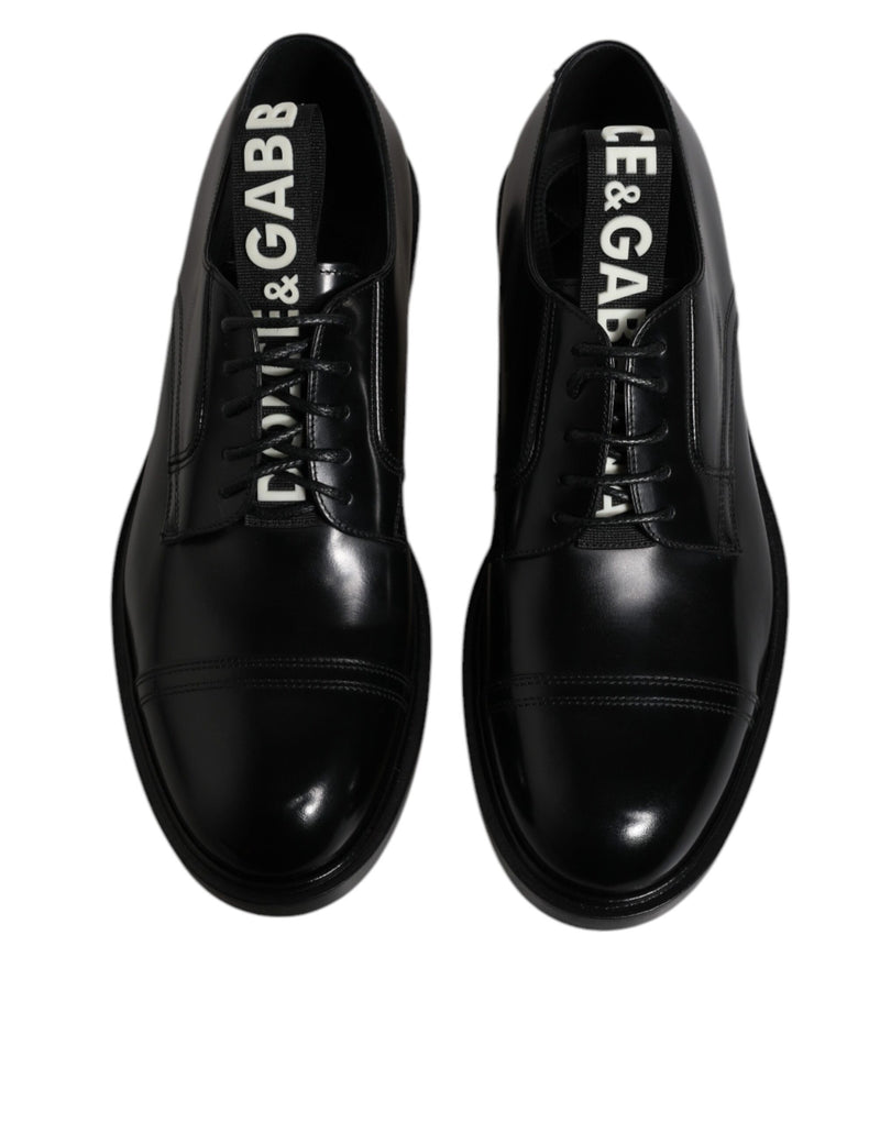 Sapatos sociais derby pretos de couro envernizado com cadarço Dolce & Gabbana