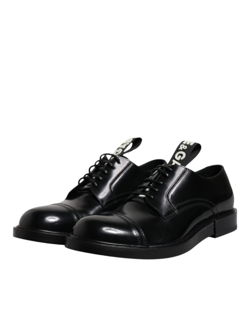Sapatos sociais derby pretos de couro envernizado com cadarço Dolce & Gabbana