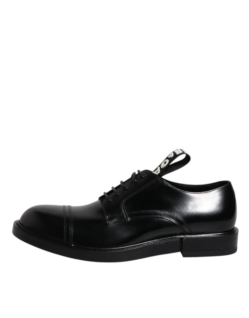 Sapatos sociais derby pretos de couro envernizado com cadarço Dolce & Gabbana