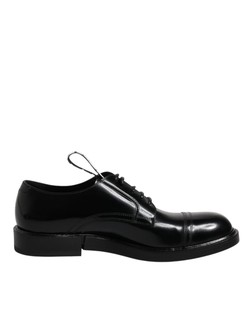 Sapatos sociais derby pretos de couro envernizado com cadarço Dolce & Gabbana