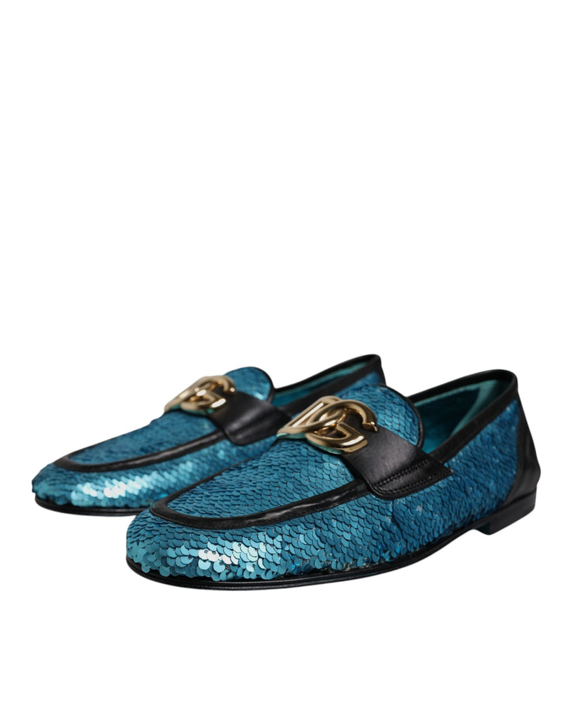 Chaussures habillées mocassins à sequins bleus Dolce & Gabbana