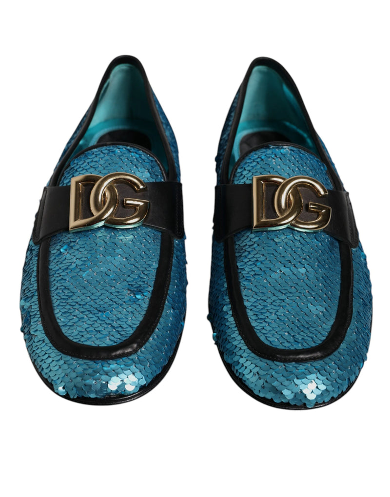 Chaussures habillées mocassins à sequins bleus Dolce & Gabbana