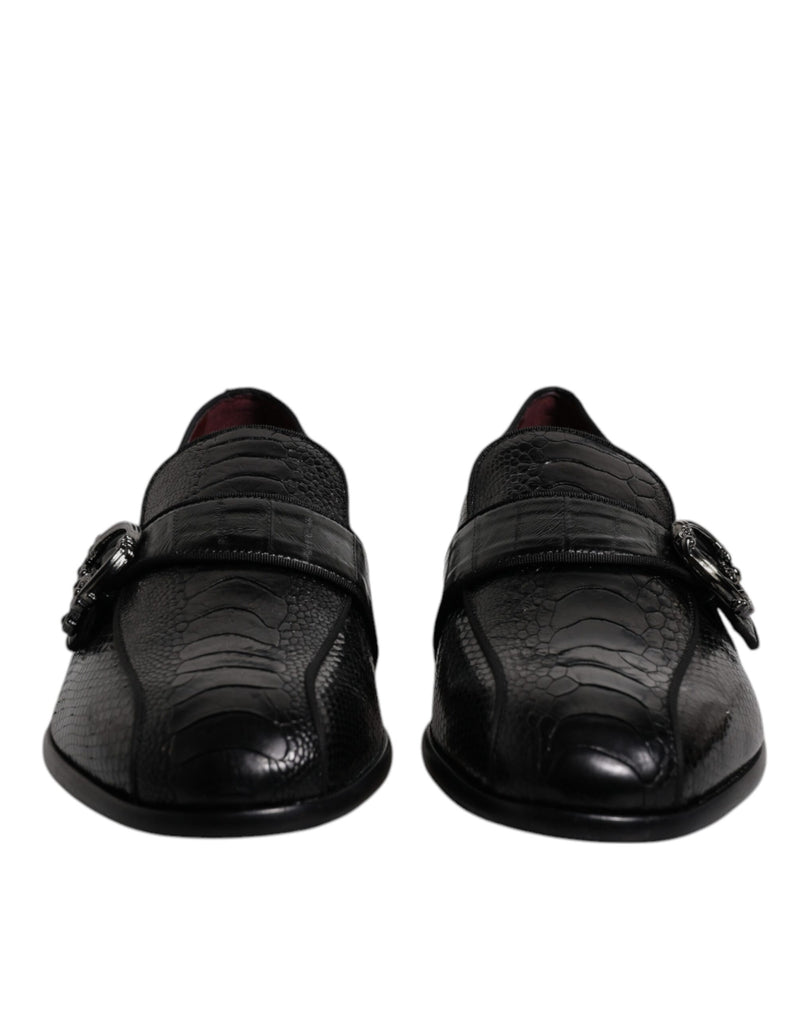 Mocassins habillés en cuir exotique noir avec logo DG Dolce & Gabbana