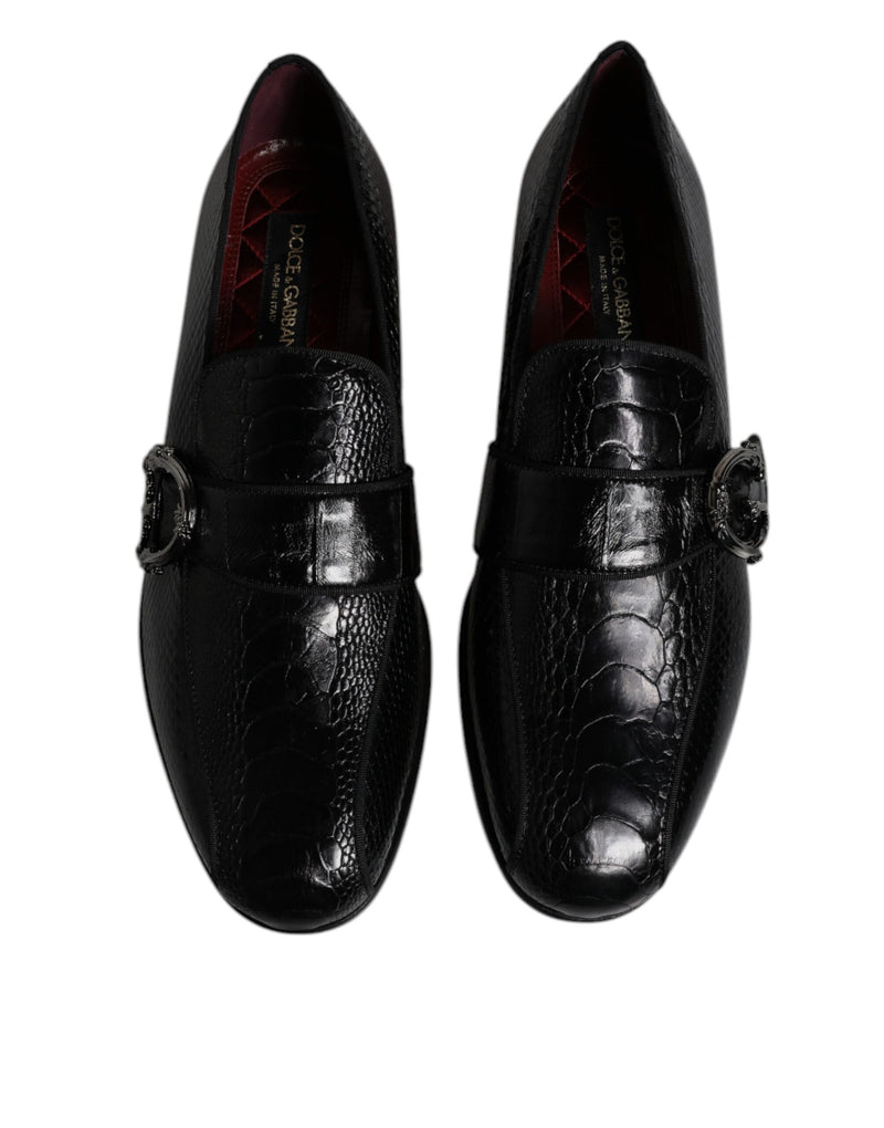 Mocassins habillés en cuir exotique noir avec logo DG Dolce & Gabbana