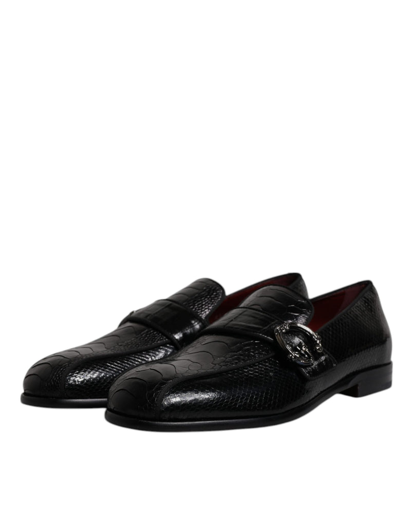 Mocassins habillés en cuir exotique noir avec logo DG Dolce & Gabbana