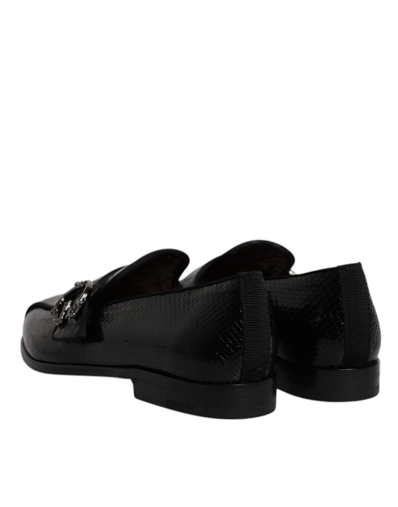Mocassins habillés en cuir exotique noir avec logo DG Dolce & Gabbana