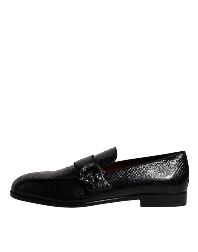 Mocassins habillés en cuir exotique noir avec logo DG Dolce & Gabbana