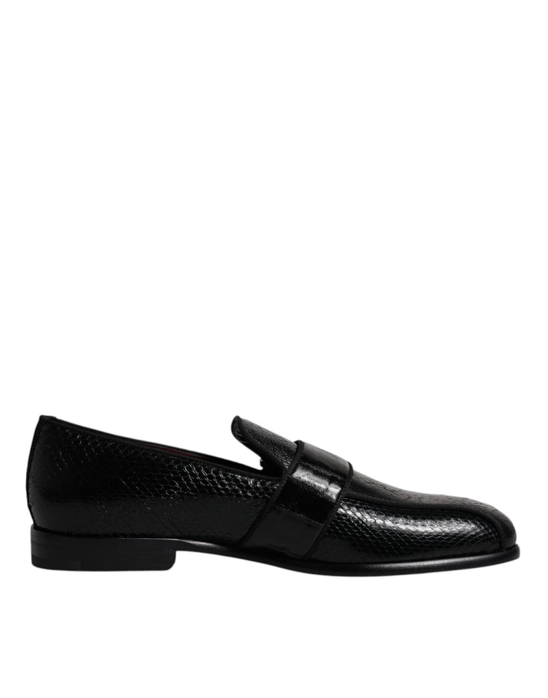 Mocassins habillés en cuir exotique noir avec logo DG Dolce & Gabbana