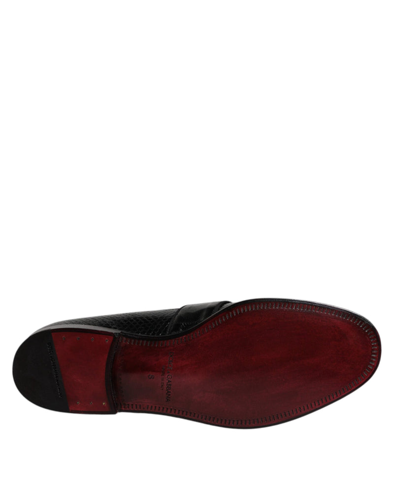 Mocassins habillés en cuir exotique noir avec logo DG Dolce & Gabbana