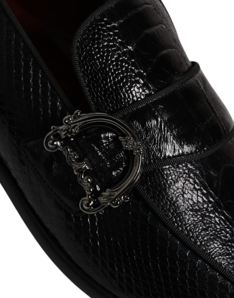 Mocassins habillés en cuir exotique noir avec logo DG Dolce & Gabbana