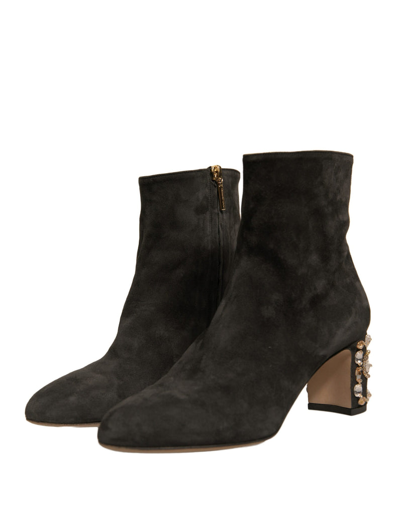 Bottines noires à talon orné Dolce & Gabbana