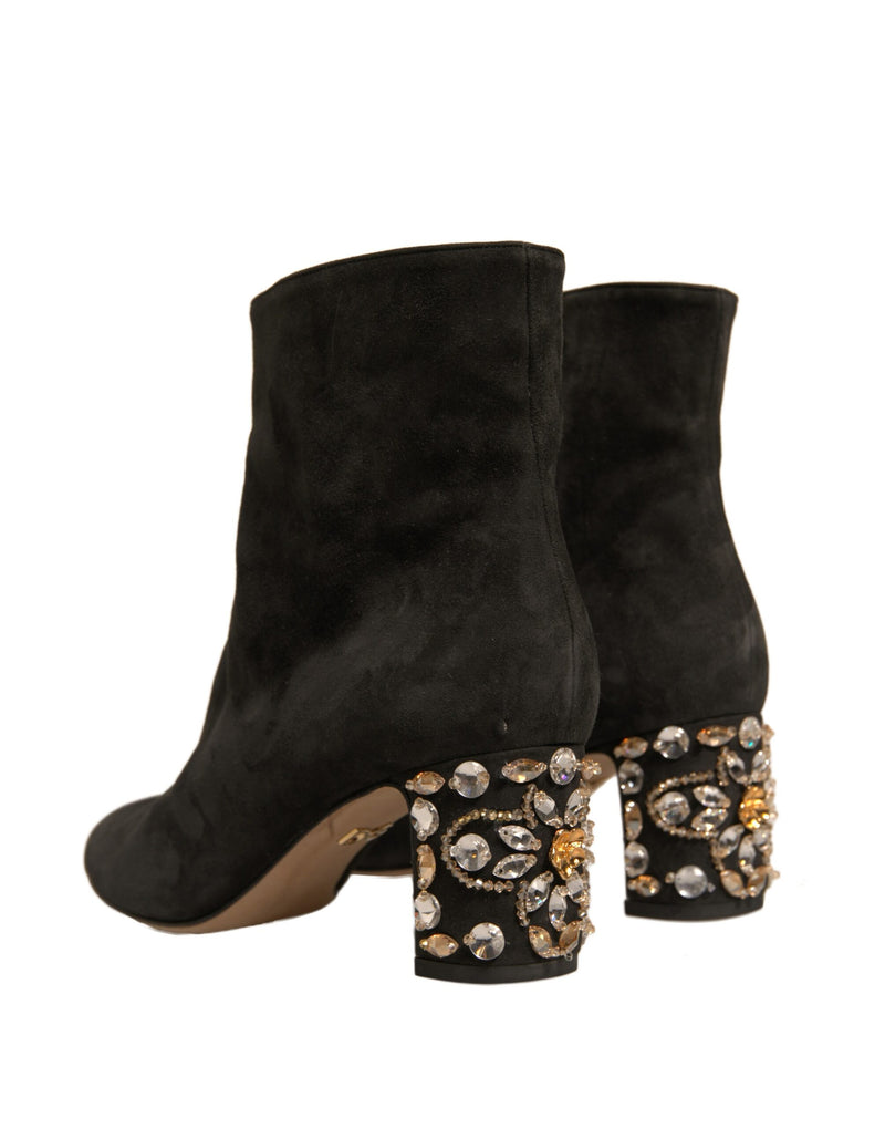 Bottines noires à talon orné Dolce & Gabbana