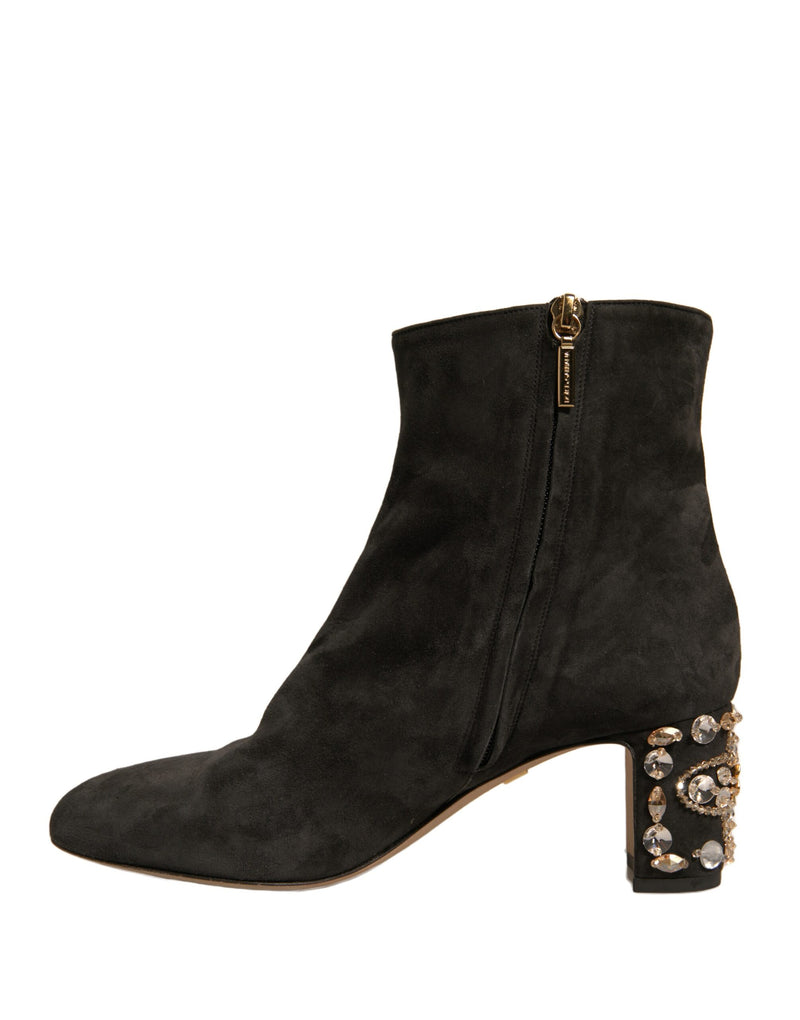 Bottines noires à talon orné Dolce & Gabbana