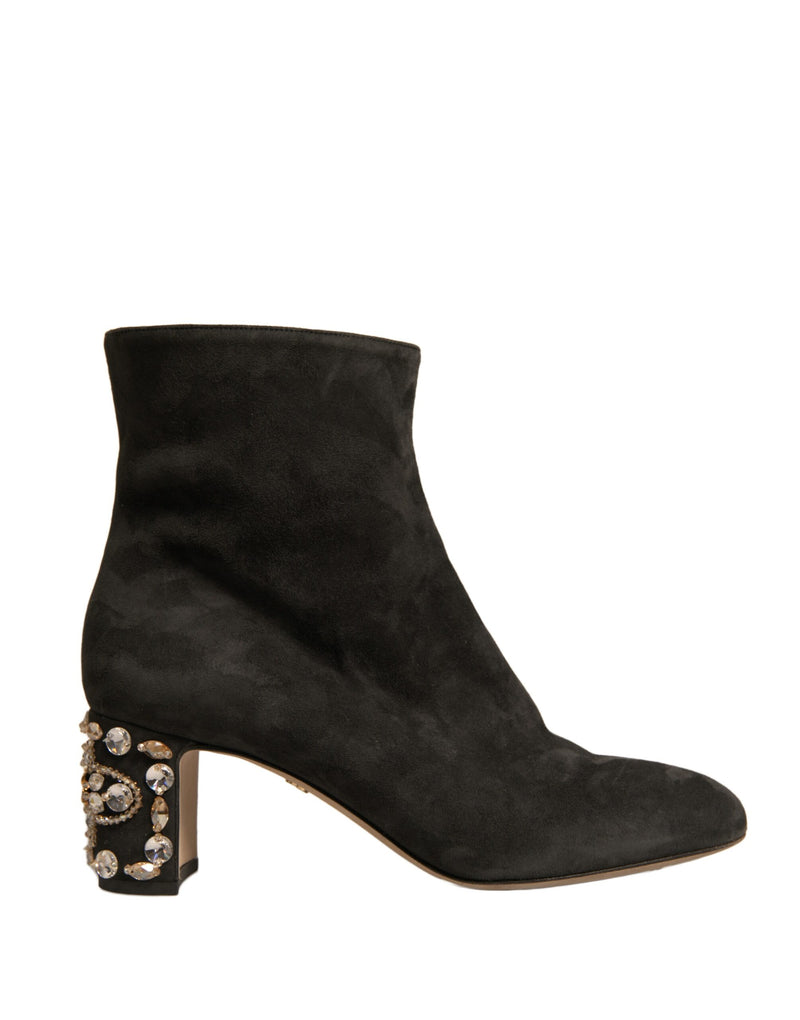 Bottines noires à talon orné Dolce & Gabbana