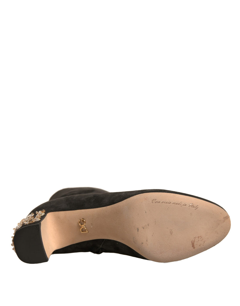 Bottines noires à talon orné Dolce & Gabbana