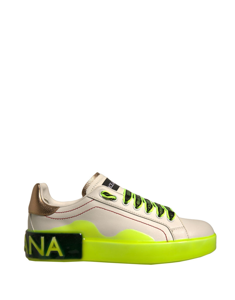 Zapatillas de piel Portofino blancas y amarillas de Dolce & Gabbana