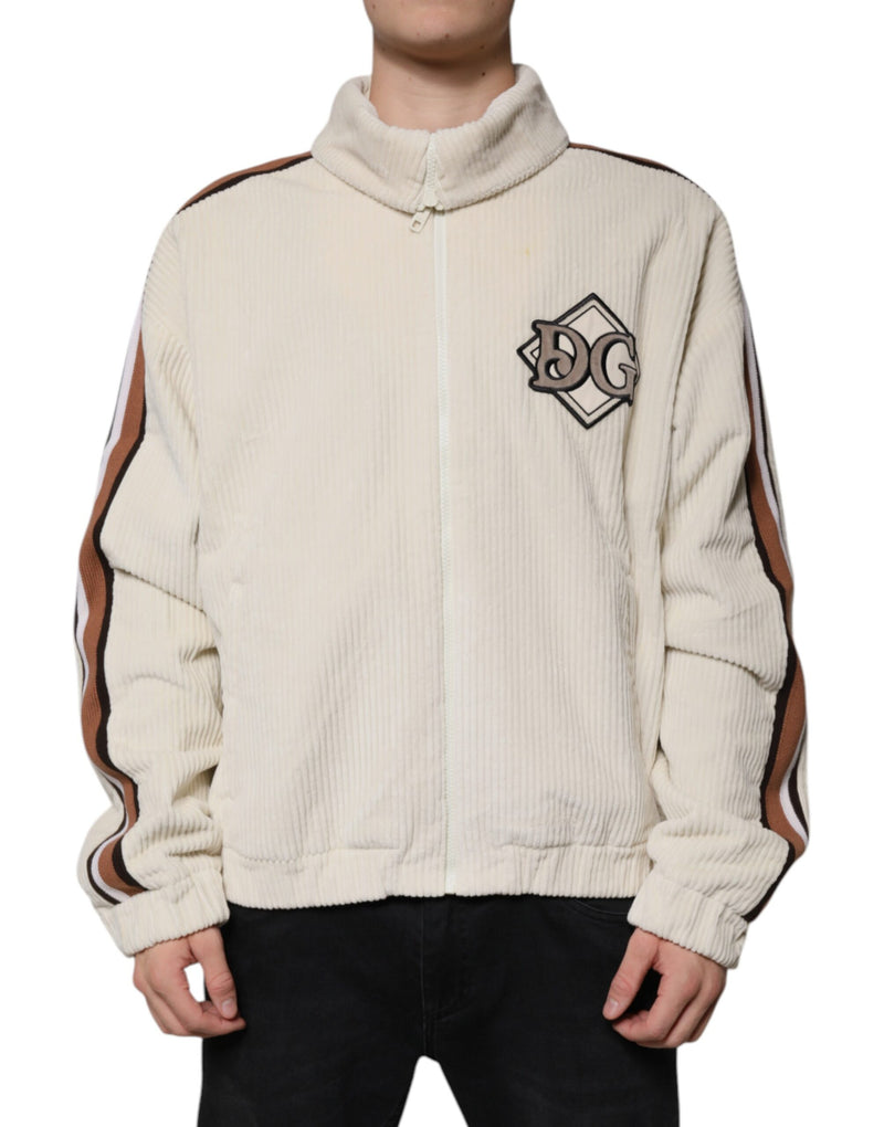 Chaqueta beige de pana de algodón con cierre completo y aplique del logo de Dolce & Gabbana