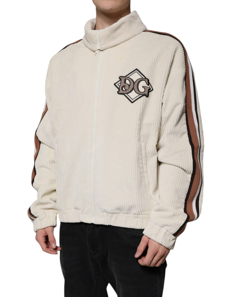 Chaqueta beige de pana de algodón con cierre completo y aplique del logo de Dolce & Gabbana