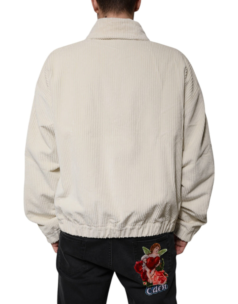 Chaqueta beige de pana de algodón con cierre completo y aplique del logo de Dolce & Gabbana