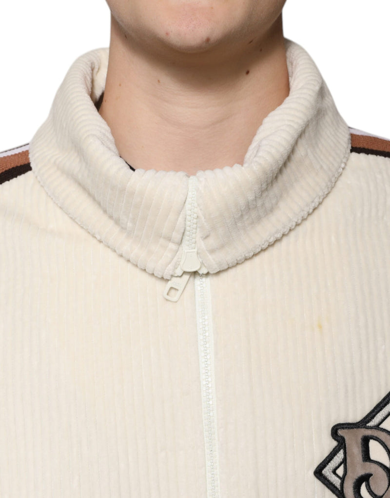 Chaqueta beige de pana de algodón con cierre completo y aplique del logo de Dolce & Gabbana