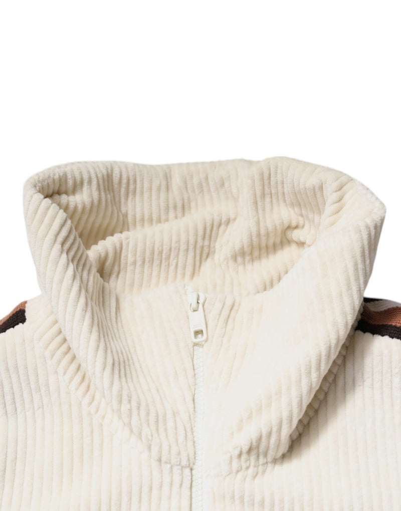 Chaqueta beige de pana de algodón con cierre completo y aplique del logo de Dolce & Gabbana