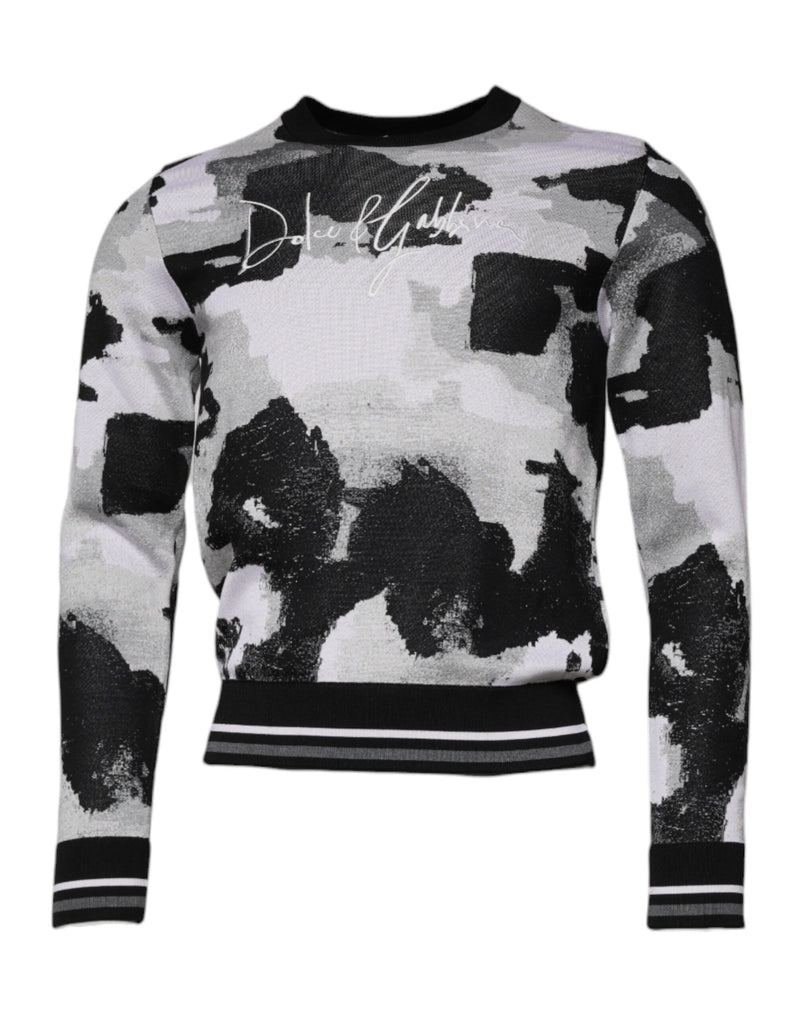 Suéter de punto para hombre con cuello redondo y estampado de camuflaje multicolor de Dolce & Gabbana