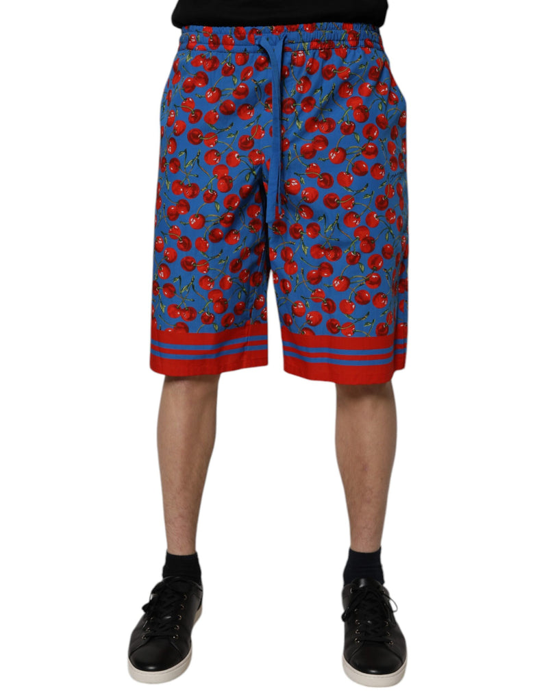 Bermuda masculina azul de algodão com estampa de cerejas Dolce & Gabbana