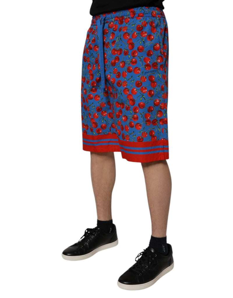 Bermuda masculina azul de algodão com estampa de cerejas Dolce & Gabbana