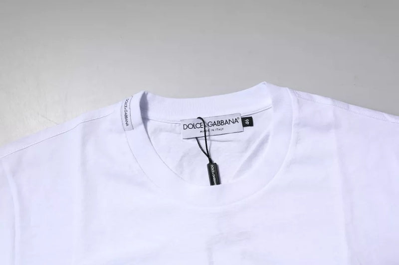 T-shirt en coton blanc à plaque logo et col rond Dolce & Gabbana
