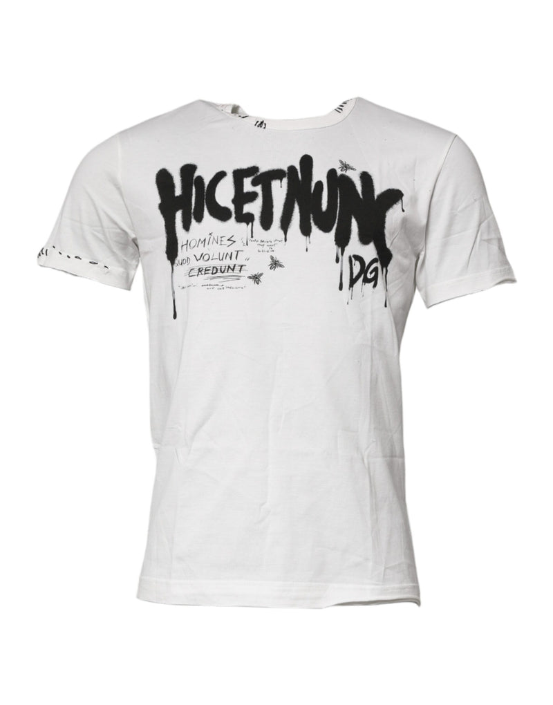 T-shirt en coton blanc à imprimé graphique et col rond Dolce & Gabbana