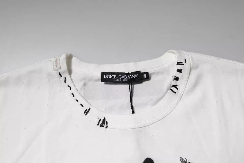 T-shirt en coton blanc à imprimé graphique et col rond Dolce & Gabbana
