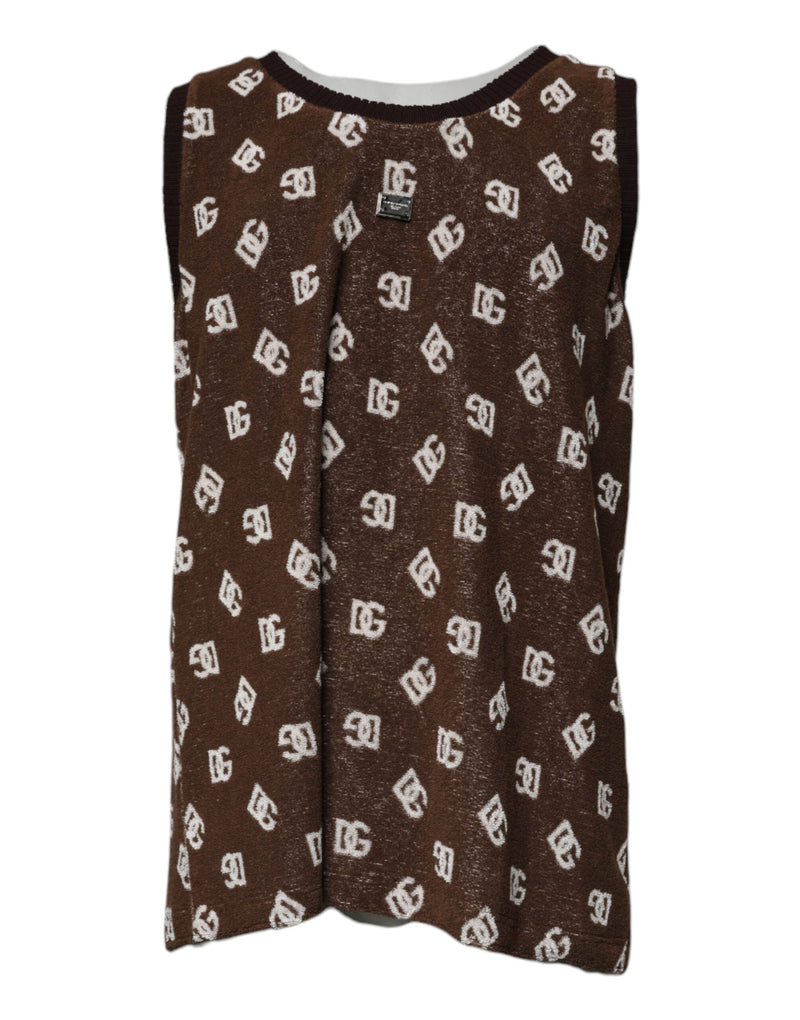 T-shirt ras-du-cou en coton à monogramme logo marron Dolce & Gabbana