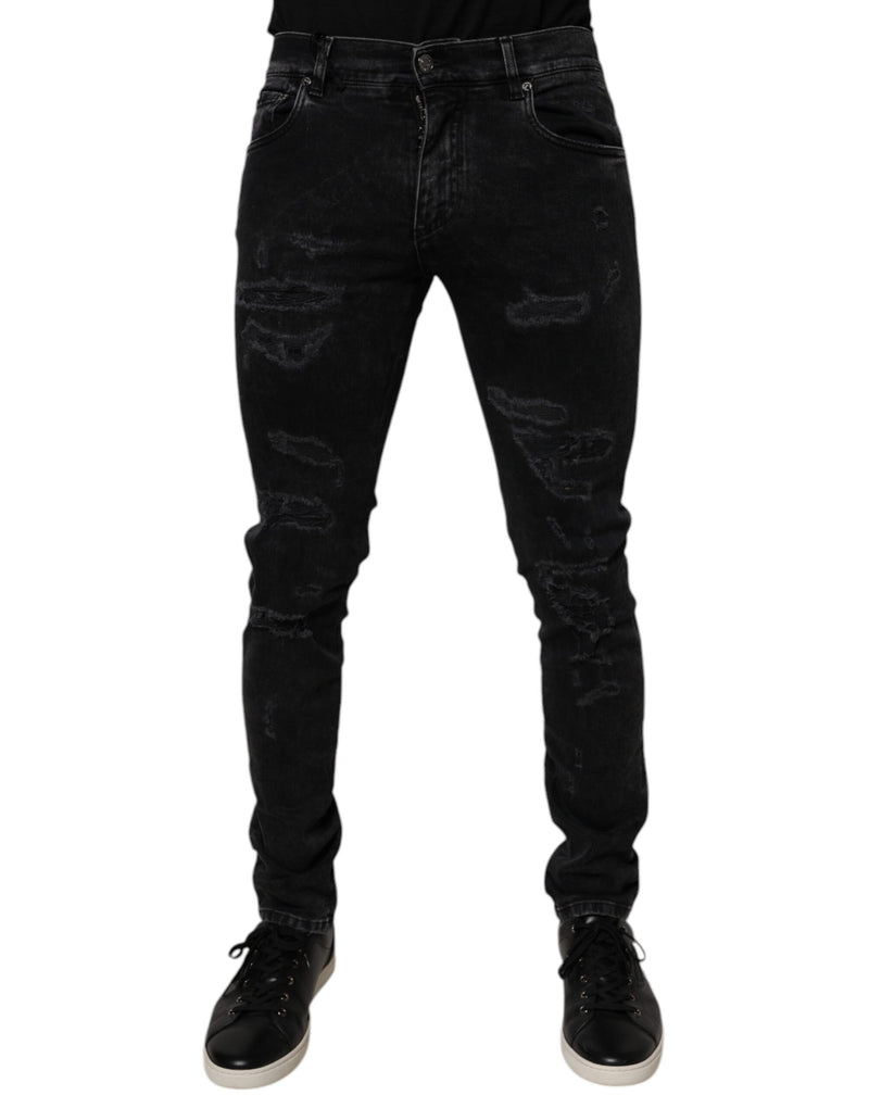 Jean skinny pour homme en coton noir déchiré Dolce & Gabbana
