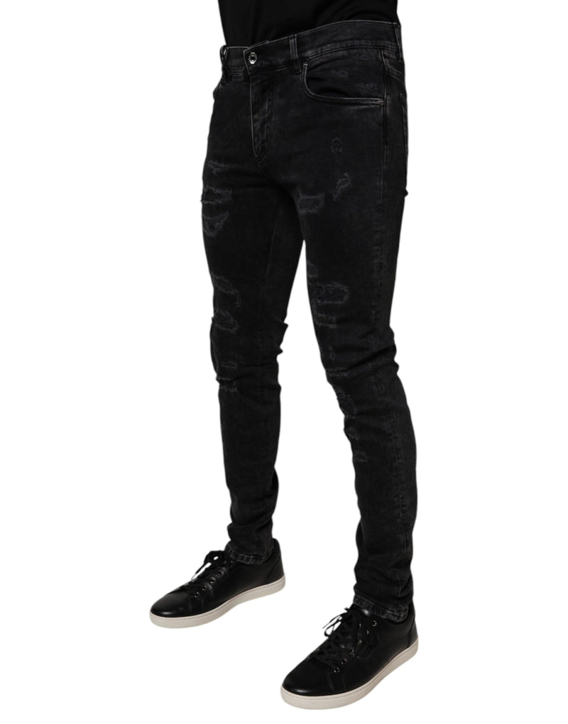 Jean skinny pour homme en coton noir déchiré Dolce & Gabbana