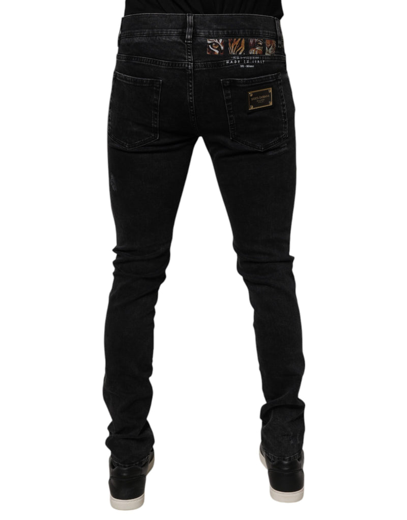 Jean skinny pour homme en coton noir déchiré Dolce & Gabbana