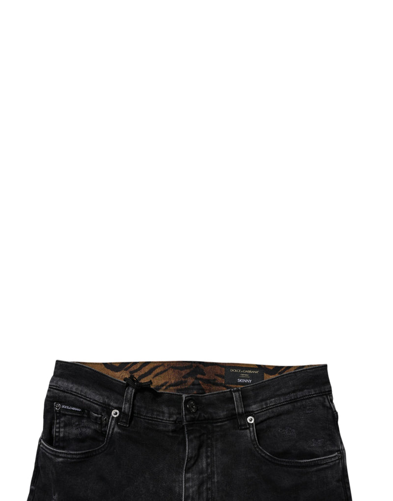 Jean skinny pour homme en coton noir déchiré Dolce & Gabbana